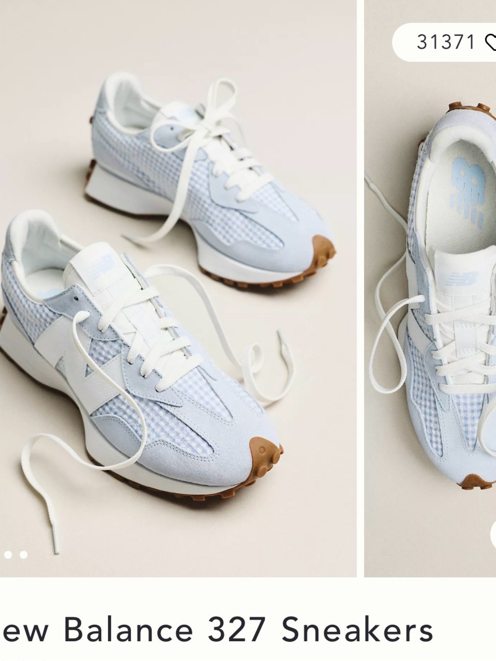New Balance 327 Sneakers in Light Blue and White with Gum Outsole 7.5